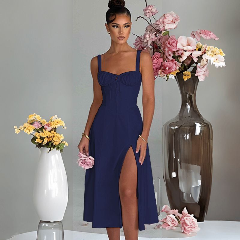 Rochie de primăvară și vară europeană și americană, la modă, casual, cu dantelă, slim fit, cu fante, high end, pentru femei_voghion.com