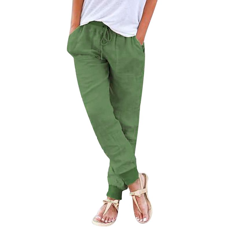 hot selling Tapered Drawstring Back Elastic Waist Casual Trousers With Womens Hiking Pants with Pockets_voghion.com