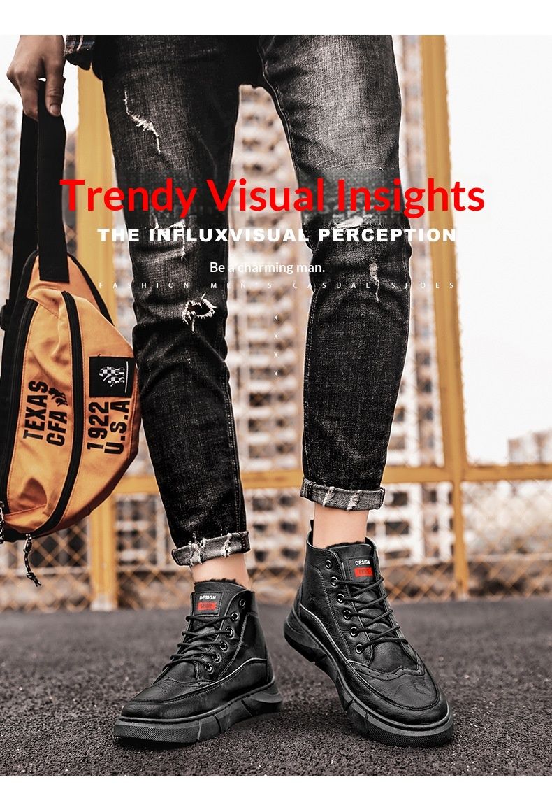 Bottes montantes chaudes Glide 2025 Hiver en coton avec doublure polaire, style business, en cuir, pour hommes._voghion.com