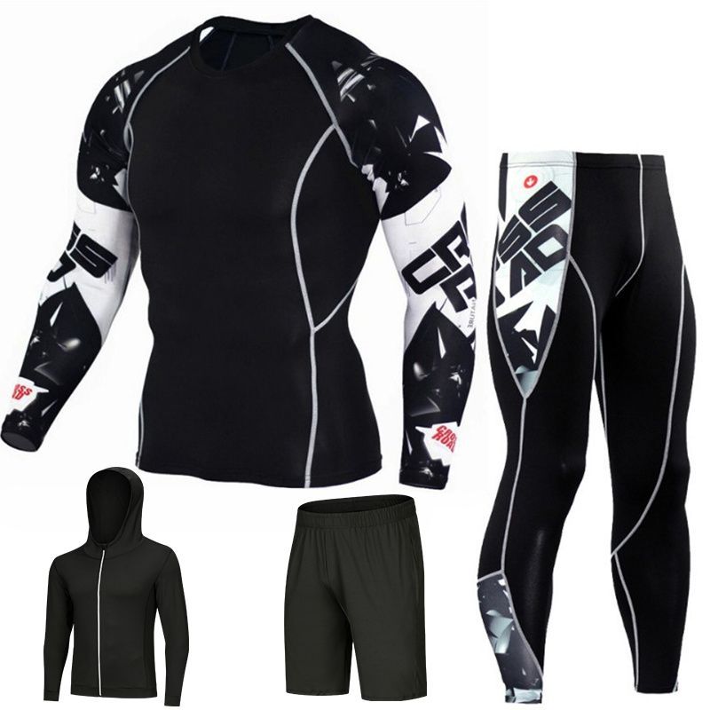 Men's Sports Fitness Clothing Sweat-wicking Running Marathon Tight-fitting Quick-drying High Elastic Two Three_voghion.com