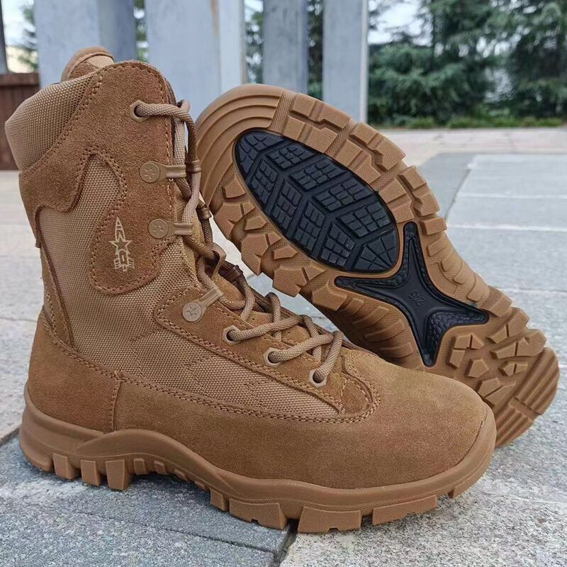 European Warm Series New Syle Brown Fire Cowhide Training High Top Anti-Puncure Desert Wear-Resisan Oudoor Comba Boos Herren_voghion.com