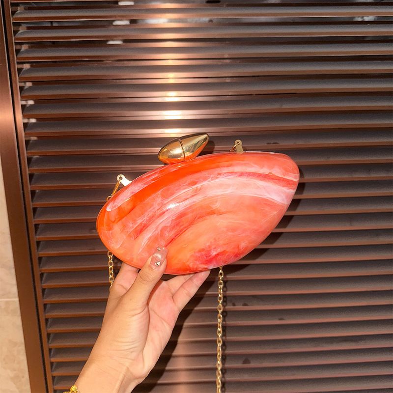 Neue Mode Marmor Muster Acryl Damen Clutch Nischendesign Oval Abend Umhängetasche_voghion.com