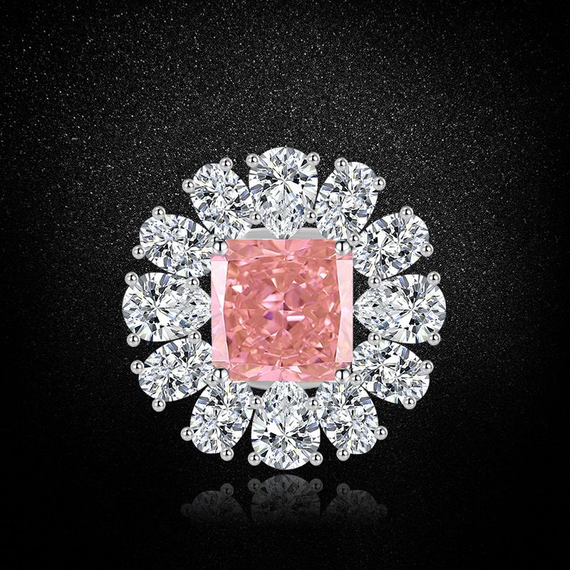 Anello di diamanti ad alto tenore di carbonio verde chiaro di lusso con apertura femminile regolabile e taglio a fiore di ghiaccio blu marino di alta qualità_voghion.com