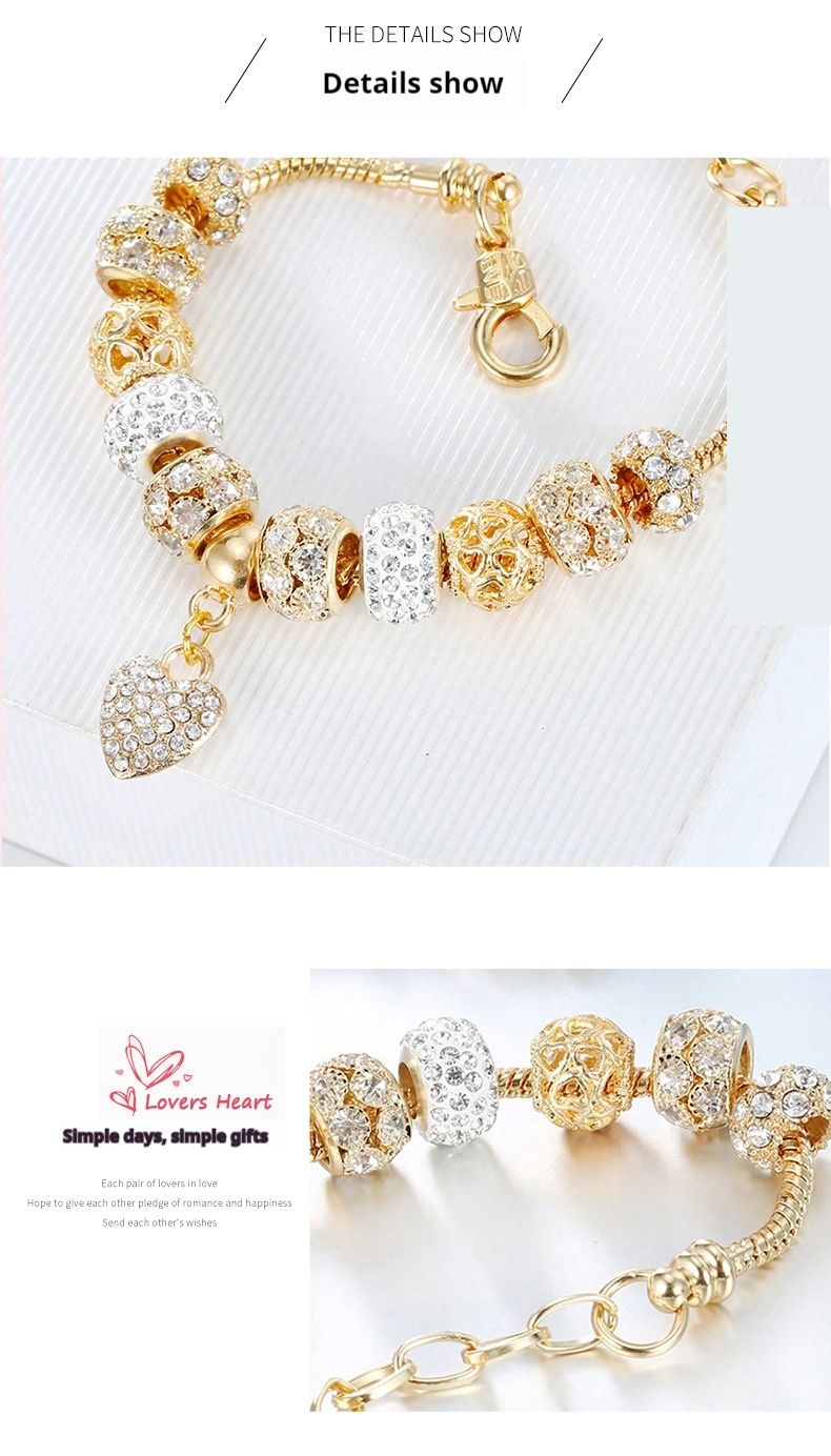Family Live Broadcast Full Of Diamond Love Gold Snowflake Zircon Barrel Bead Bracelet_voghion.com