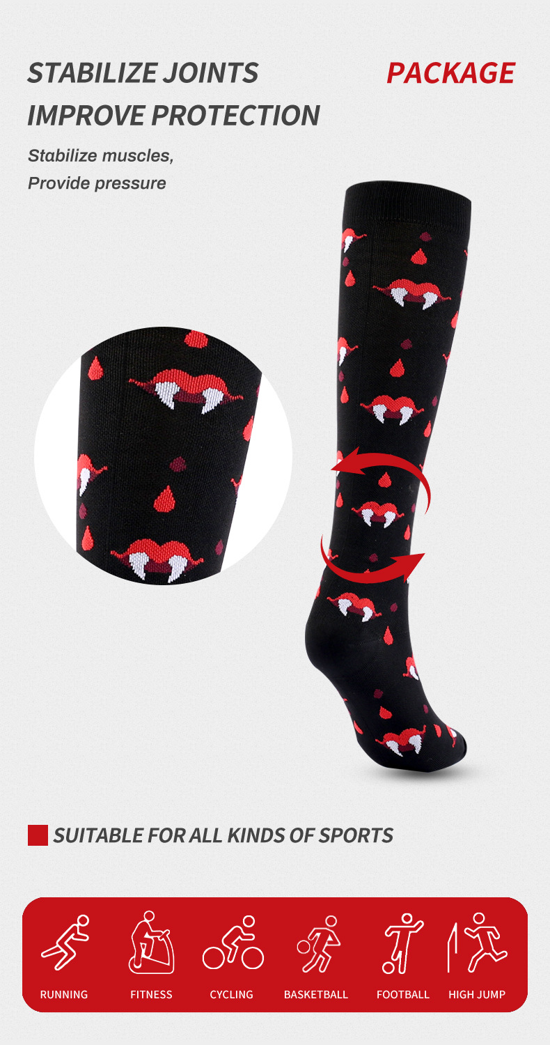 outdoor sports cycling compression socks for men and women multi color running elastic calf socks Halloween pressure socks_voghion.com