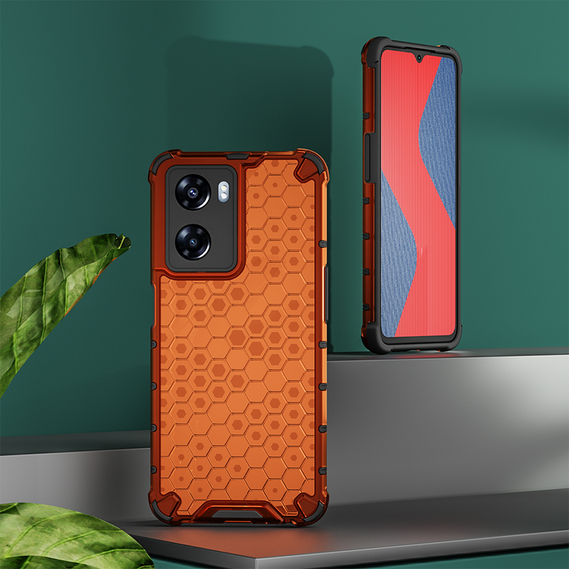 KEYSION Shockproof Armor Case for OPPO A77 5G Silicone+PC Transparent Honeycomb Phone Back Cover for Realme Narzo 50 5G _voghion.com