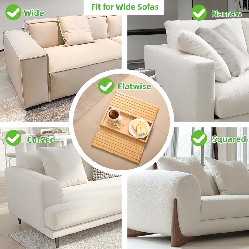 Plateau d'accoudoir de canapé pliable en bambou – 45,7 x 33,5 cm, support polyvalent pour café, collations et autres articles essentiels (conception peu encombrante)_voghion.com