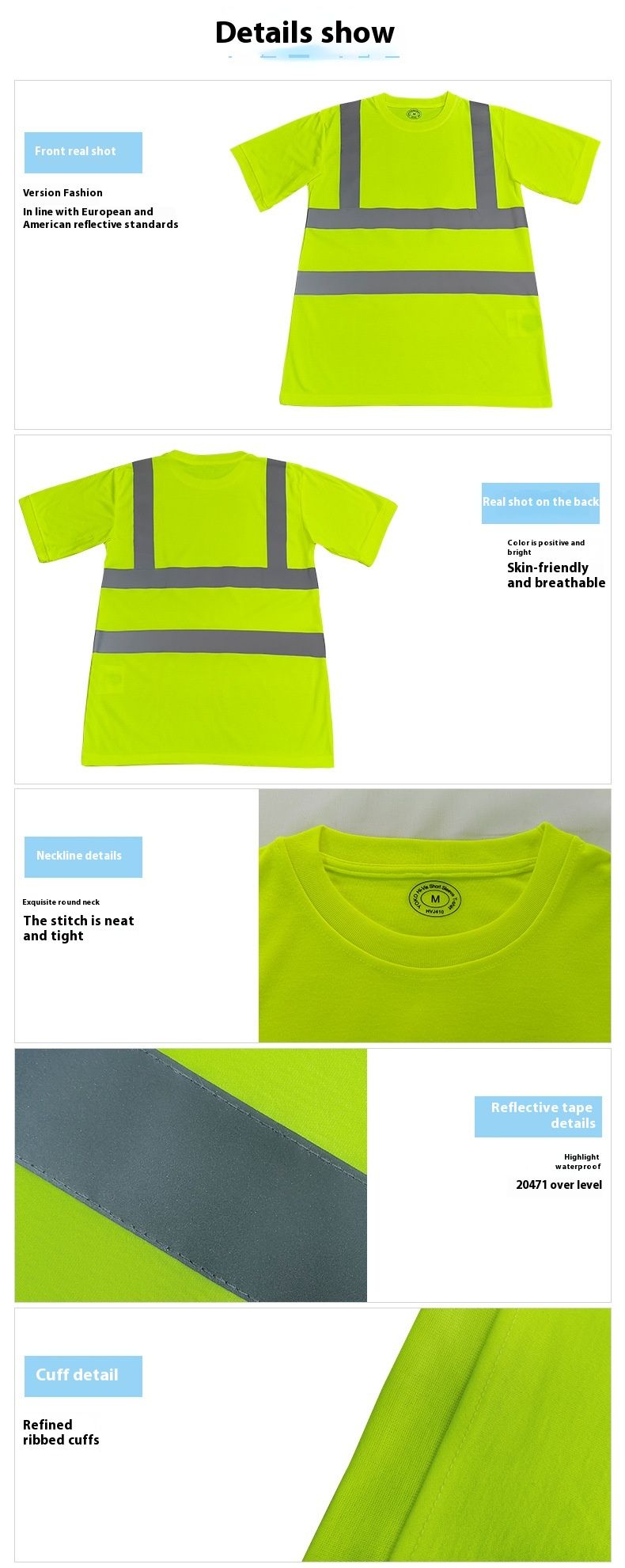 Round Neck T-shirt In Stock For Construction, Warehousing, Road Safety, Reflective Clothing, Short Sleeved Summer_voghion.com