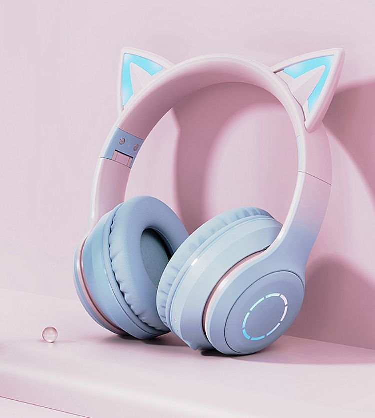 Fone de ouvido Bluetooth Cat Ear 5.1 original para meninas, redução de ruído, estéreo, suporte para microfone, sem pressionar_voghion.com
