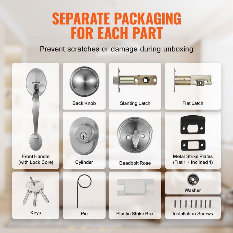 Nickel Set Adjustable Hole With And Spacing Front Single Front Door Cylinder Lock Knob Interior Deadbolt Set Handle Door Satin_voghion.com