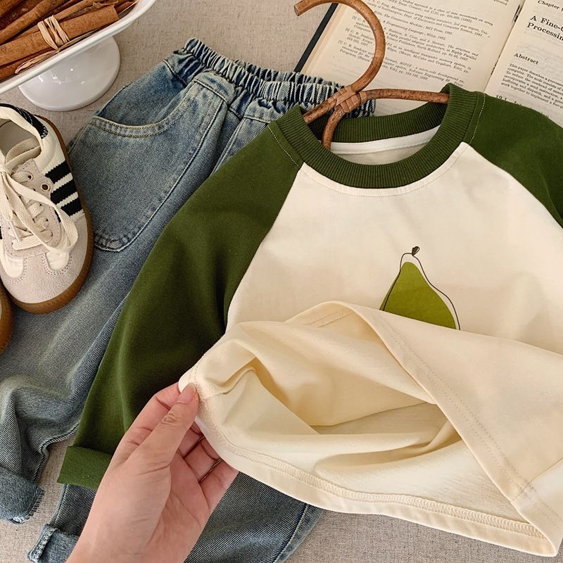 Abbigliamento coreano autunnale per ragazzi e ragazze, maglietta di base traspirante in cotone, maglietta a maniche lunghe per bambini 2024, ragazze_voghion.com