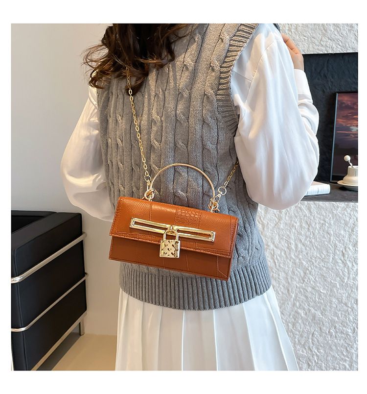 Women's Stylish And Versatile Small Square Shoulder Bag - Crossbody & Handheld For Daily Use, PU Leather With Alligator Texture, Magnetic Closure_voghion.com