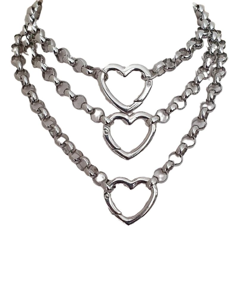 Necklaces Thick Silver Heart Shaped Hook and Loop Necklace_voghion.com