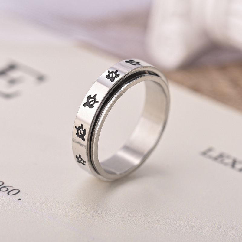 Ready Stock Anti Stress Rotierende Paar Ringe für Liebhaber Schildkröte und Kreuz Edelstahl Fidget Spinning Angst Ring Anillo_voghion.com