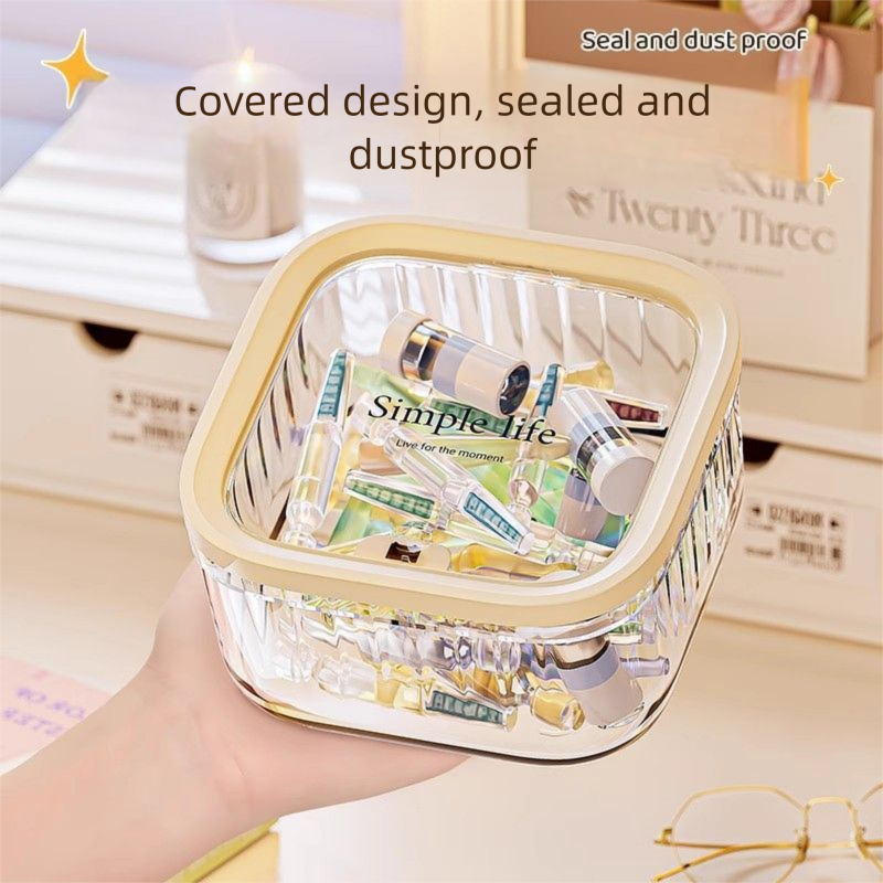 Desktop Press Pop-up Large Capacity Transparent Cosmetic Miscellaneous Organizer Multifunctional Storage Box_voghion.com