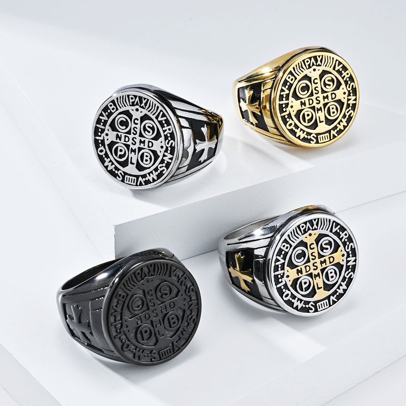 Anello da uomo in stile retrò con croce esorcista in acciaio inossidabile, personalità punk, gioielli da mano da uomo_voghion.com