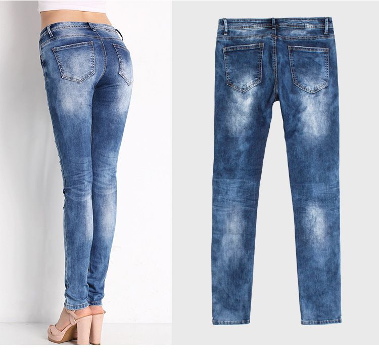 Women's clothing autumn new ripped jeans women's slim stretch women's autumn pencil pants large size_voghion.com