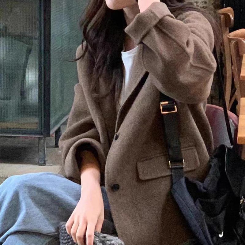 Winter New Korean Dongdaemun V*rgamot Solid Color 100% Wool Suit Woolen Coat_voghion.com