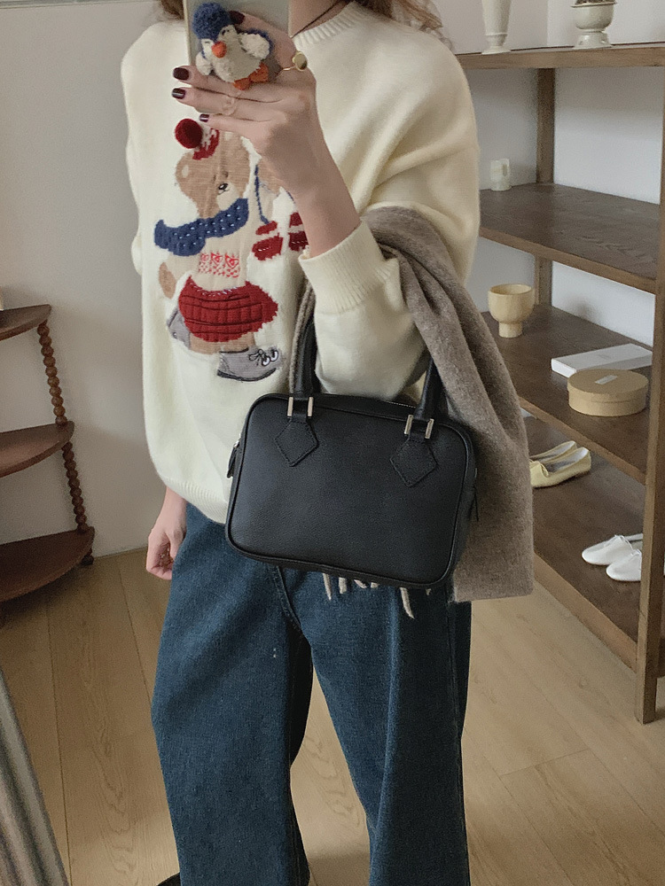 Borsa quadrata piccola coreana allettante di nicchia coreana in pelle di vacchetta con piume, piccola borsa quadrata in vera pelle, tracolla da donna in diagonale_voghion.com