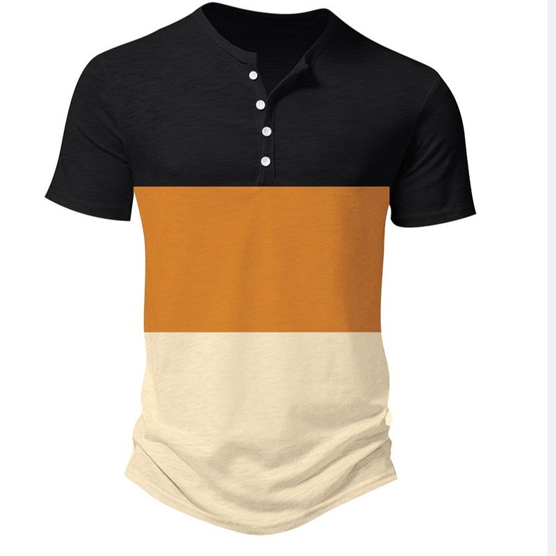 Unbeatable Quality Men's Casual Patchwork Versatile Screw Neck Color Blocked Loose Short Sleeved Polo Shirt_voghion.com