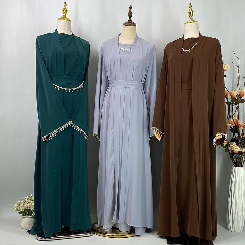 Yeni Müslüman Zarif Abaya Manşet Boncuklu İslam Siyah Elbise Dubai Uzun Kadın Abiye Kaftan Fas Düğün Kaftanı Ramazan_voghion.com