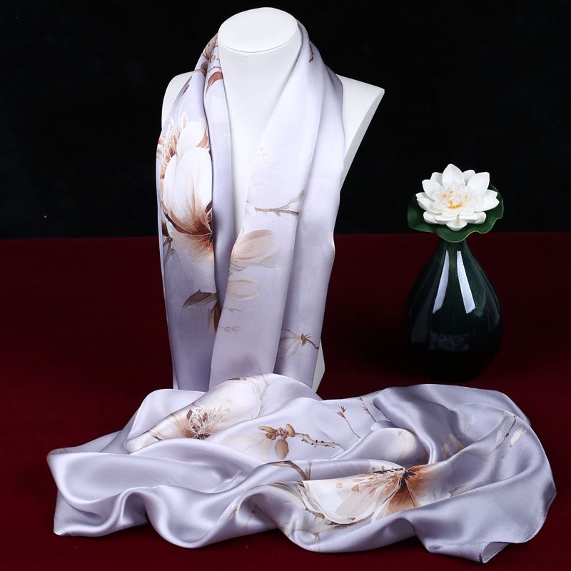 Sciarpa di gelso 100%, semplice, in raso di crepe, stampata alla moda, con bordo arrotolato a macchina, seta Hangzhou, autoprodotta, sufficiente_voghion.com