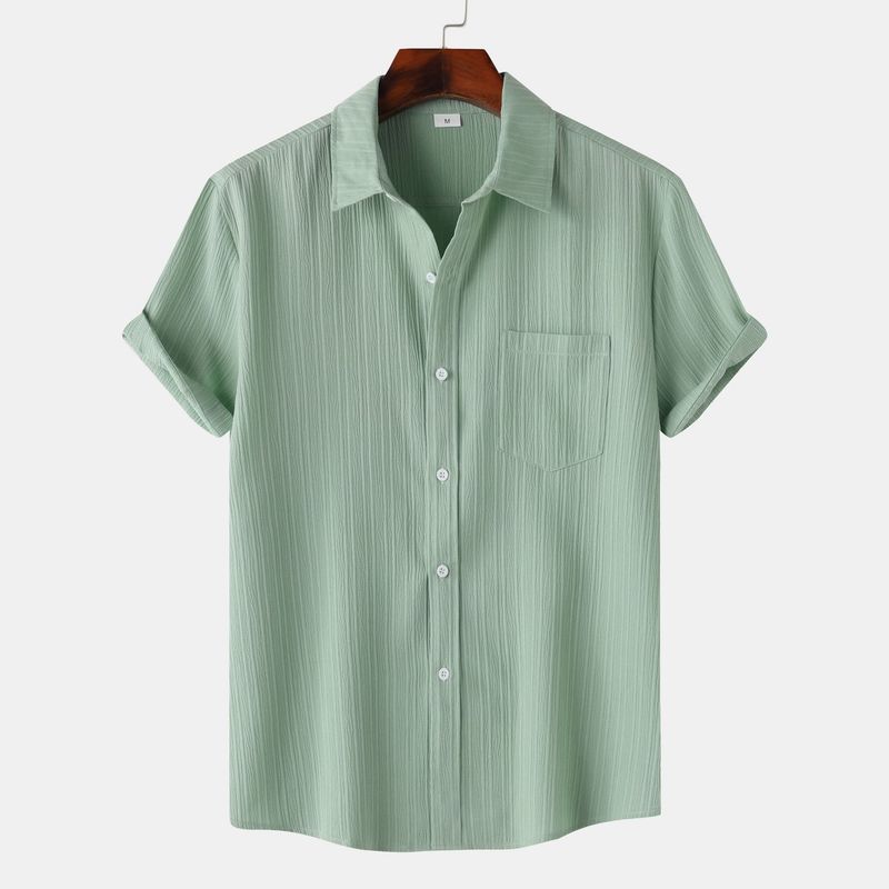 Unbeatable Quality Goods 2025 Summer New Item Men's Solid Color Lapel Short Sleeved Shirt Men_voghion.com