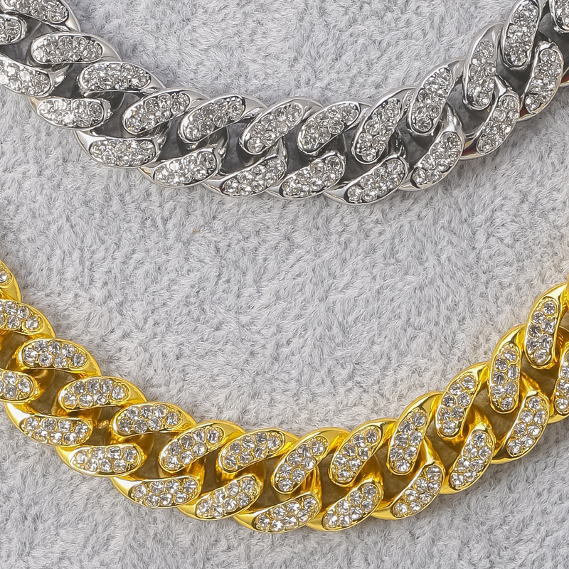 Full Iced Out Watch Erkek Küba Bağlantı Zinciri Bilezik Kolye Choker Bling Takı Erkekler İçin Büyük Altın Zincirler Hip Hop Erkek Saat Seti_voghion.com