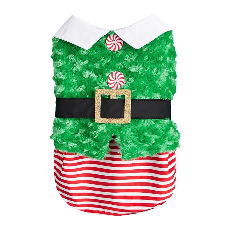 Christmas belt button horizontal slim-fit beautiful red green Christmas teddy Bichon dog fleece coat_voghion.com