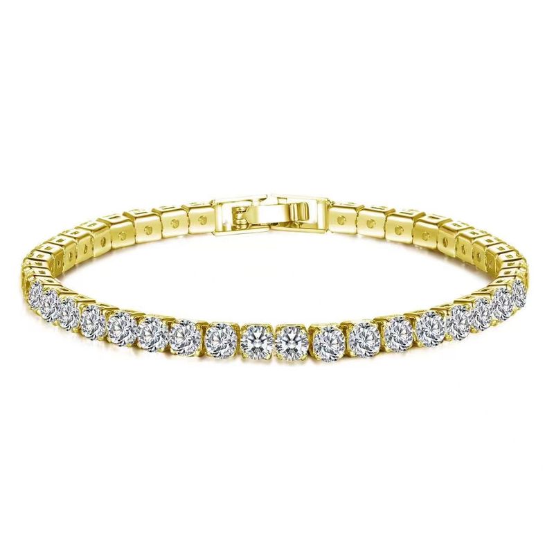 Trendy Round Zircon Bracelet Single Row Full Diamond Tennis Chain Hip Hop Jewelry_voghion.com