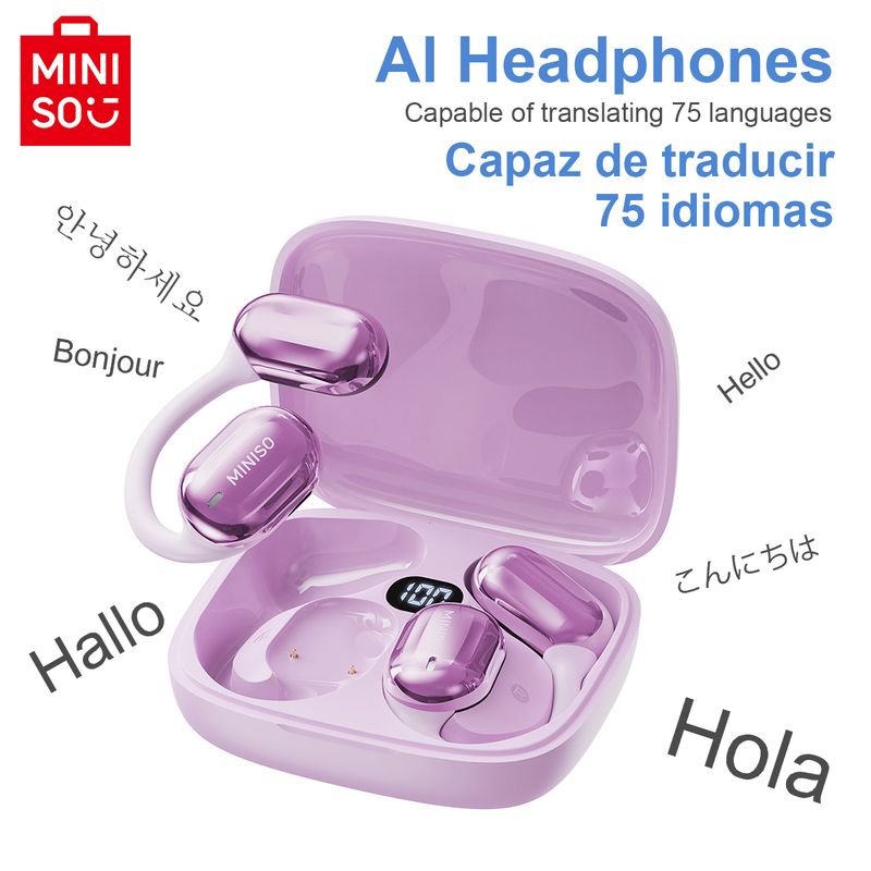 MINISO MS162 Intelligent Bluetooth Translation Earbuds Wireless Headphones Chat Headset Office Travel,16mm Driver Unit_voghion.com