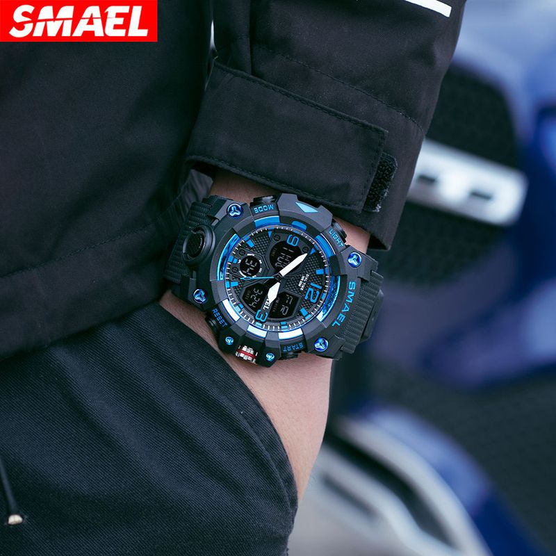 Smael smael orologio da uomo sportivo multifunzionale impermeabile orologio sveglia orologio elettronico di tendenza a doppio display_voghion.com