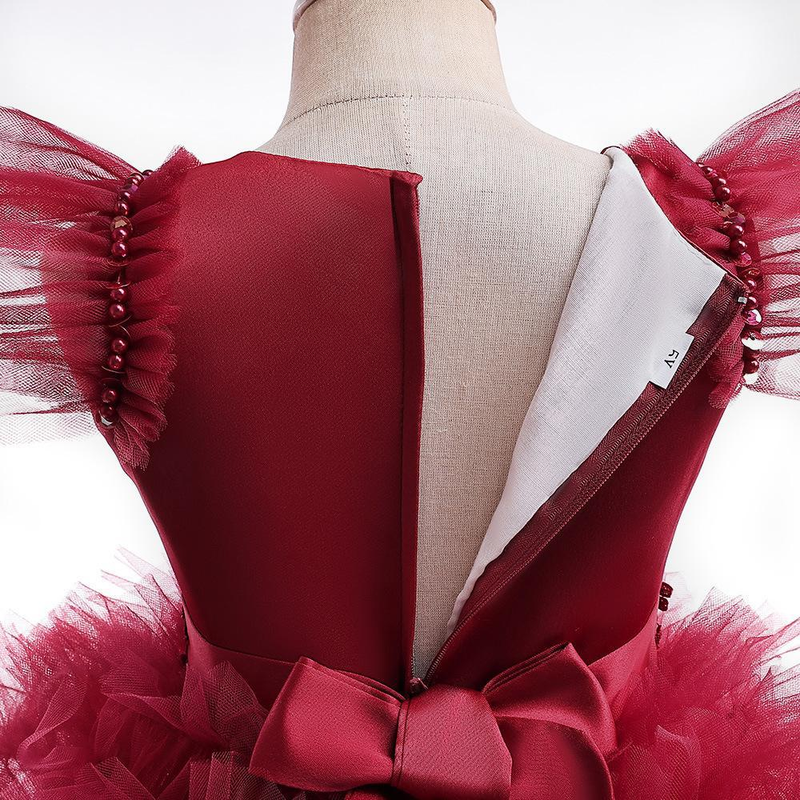 Nuovo vestito da principessa per ragazze di piccole e medie dimensioni per bambini con piccole maniche volanti in rete con gonna tutu a coda di rondine, abito da festa di compleanno_voghion.com
