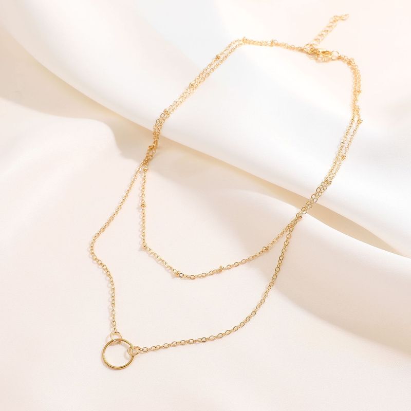 hot selling clavicle chain retro simple ring double layer necklace copper bead chain circle pendant necklace_voghion.com