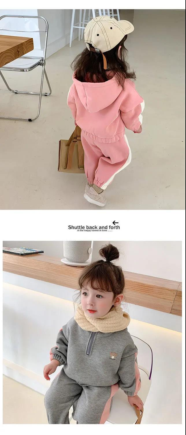 Peluche per ragazze spesso autunno inverno 2023, nuovo set con cappuccio in due pezzi alla moda e in stile occidentale per ragazze_voghion.com