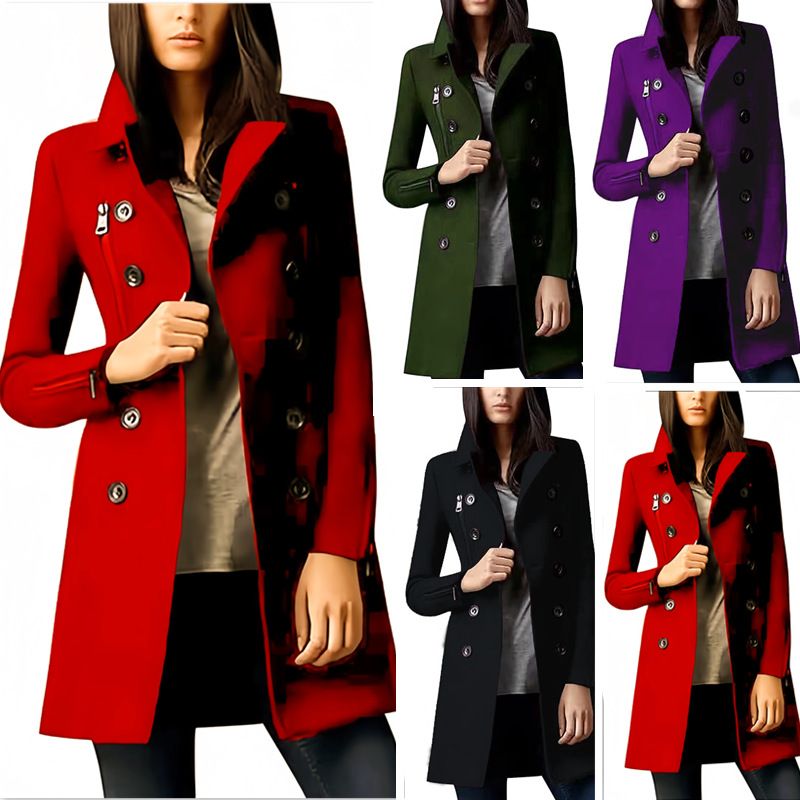 Outono Inverno Novo Japonês Coreano Venda Quente Casaco Longo de Lã Feminino com Punhos com Zíper Trespassado Multi-Bolso_voghion.com