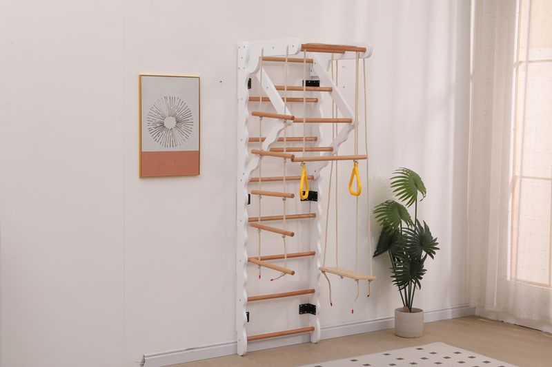 Klettergerüst 6 in 1 con Sprossenwand, Rutsche, Schaukel, Kletterbereich, Aus Buche_voghion.com