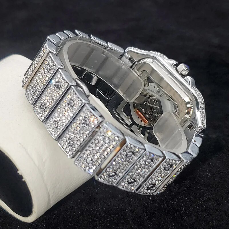 2023 Nové čtvercové hodinky pro muže Originální zlaté hip hopové diamantové náramkové hodinky Iced Out Bling z nerezové oceli vodotěsné hodiny_voghion.com