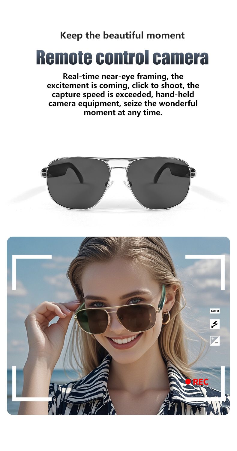 GS02 Smart Bluetooth Audio Glasses With Magnetic Charging, Hands-Free Calls & Music, Classic Frame Sunglasses_voghion.com