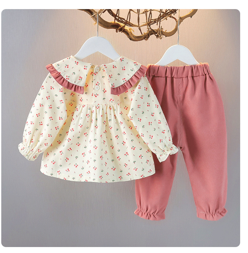 børnetøj Efterårsblomstret todelt sæt 1-2-3 år gammel pige baby tegneseriesæt baby efterår udflugtstøj_voghion.com