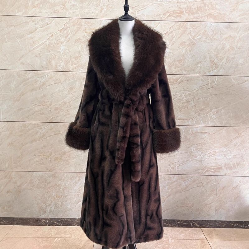 Luxury Faux Fur Coat Winter Fashion V-Neck Long Sleeve Elegant Women's Outerwear With Leopard Print_voghion.com