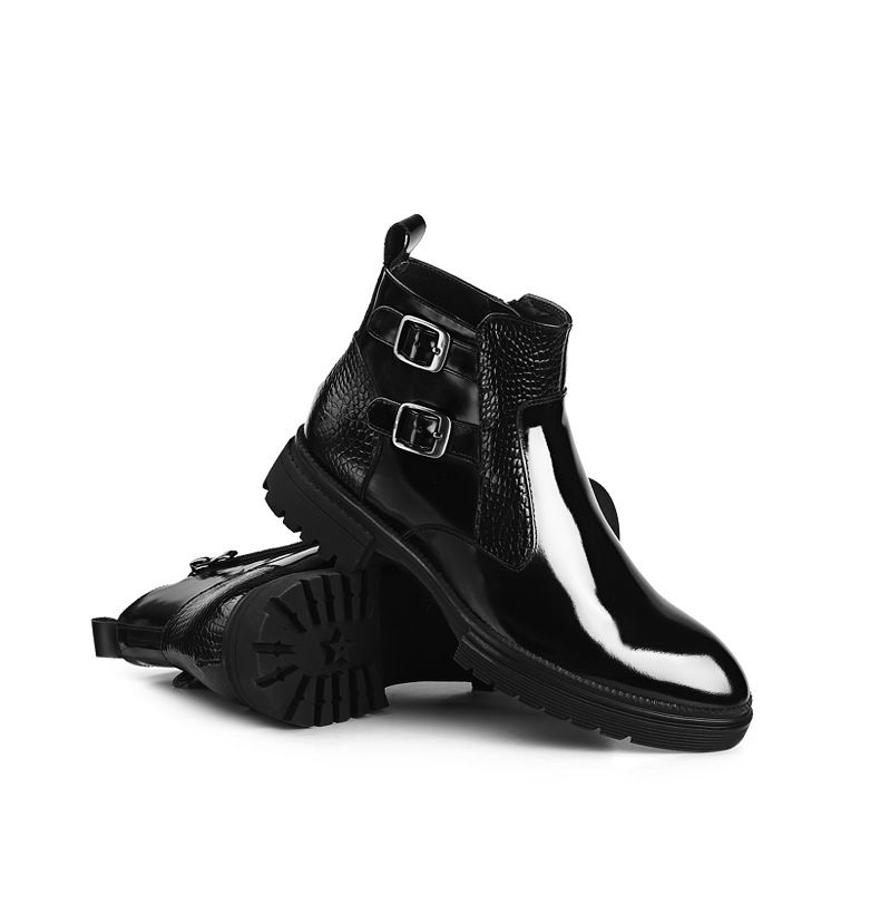 Herenschoenen leren laarzen heren korte laarzen dikke zool grote kop ronde laarzen_voghion.com