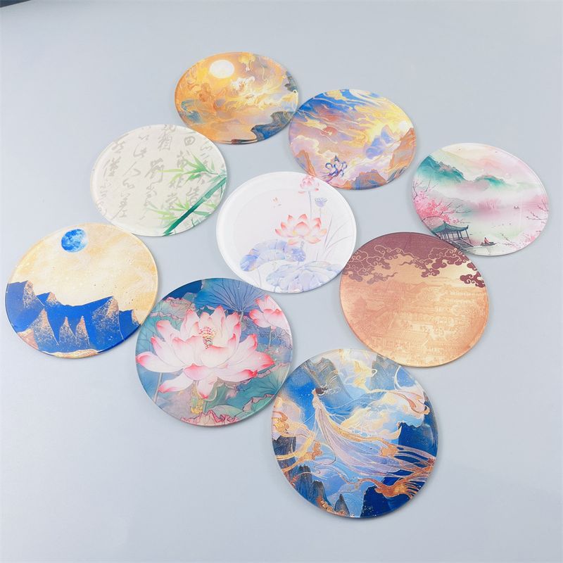 Ink Painting Acrylic Coasters - Heat-Resistant & Non-Slip Round Drink Mats (Set Of 4) - Traditional Oriental Home Decor For Tea & Coffee_voghion.com