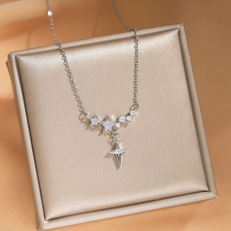 Collar de acero de titanio con colgante de borla de estrella con diseño personalizado, versión coreana, elegante y versátil para mujer_voghion.com