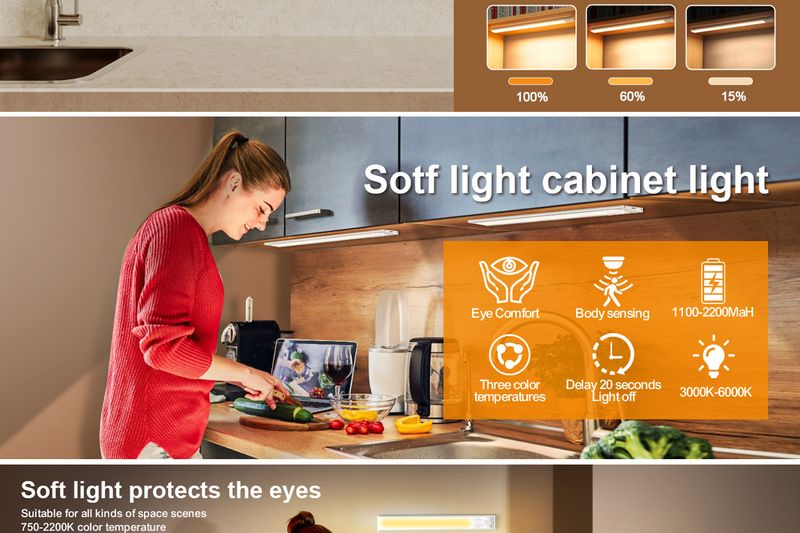 USB-Schranklicht, ultradünn, intelligenter LED-Induktionslichtstreifen, dreifarbige Temperatur, Helligkeit einstellbar, weiches Licht, dekorative Lampe_voghion.com