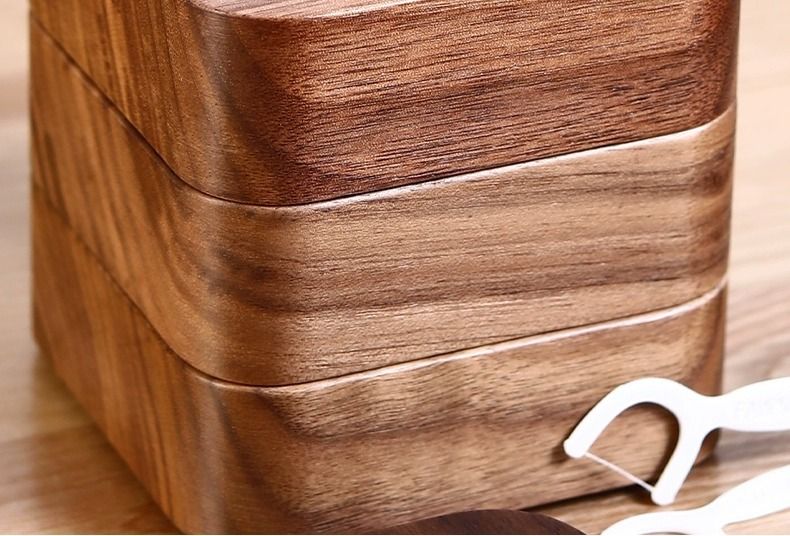 Boîte à fil dentaire en bois massif, boîte de rangement pour cure-dents en bois de noyer noir de style chinois avec couvercle, pour usage domestique_voghion.com