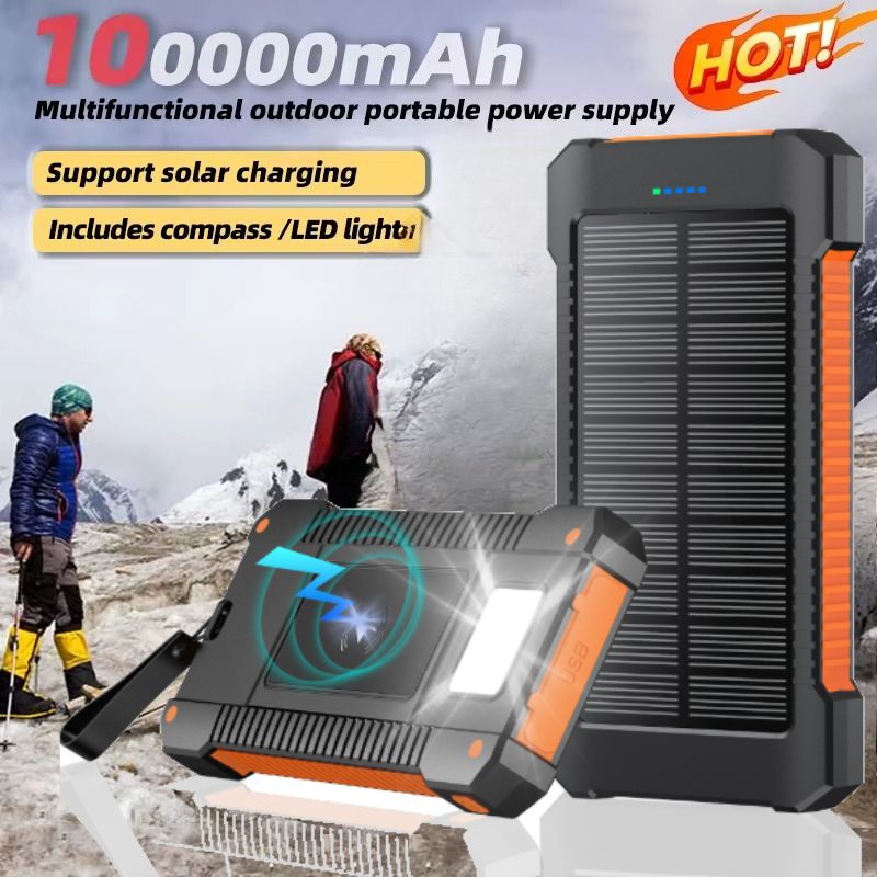 100000 MAh Solar Power Bank External Battery Portable Charger Waterproof Powerbank W/SOS Flashlight For IPhone Xiaomi_voghion.com