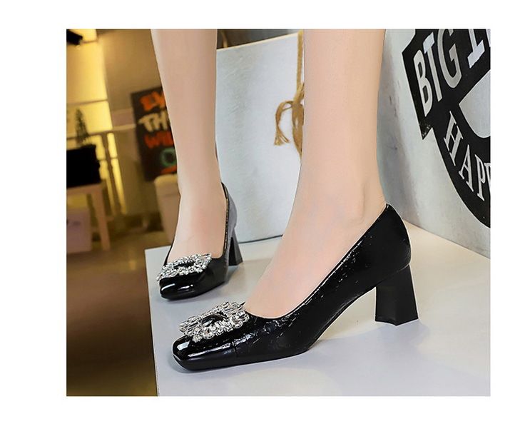 5299-K90 Wind Autumn/Winter New Women's Shoes Coarse Middle Heel Square Head Splicing For Slimming Single Shoe Water_voghion.com