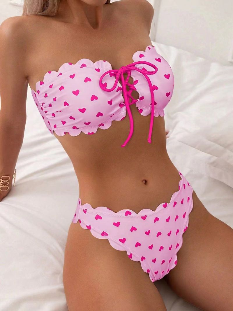 Damenbekleidung Tube Top Split Badeanzug Hohe Taille Spitze Sexy Badeanzug Zweiteiliger Bikini_voghion.com
