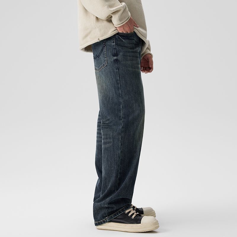 Jeans elasticizzati CLEANFIT da uomo, larghi e dritti, Harlan, alla moda, lunghi, a vita media, stile retrò americano, lavato, K11, denim, otto cilindri, abbigliamento Xiansenzhi_voghion.com